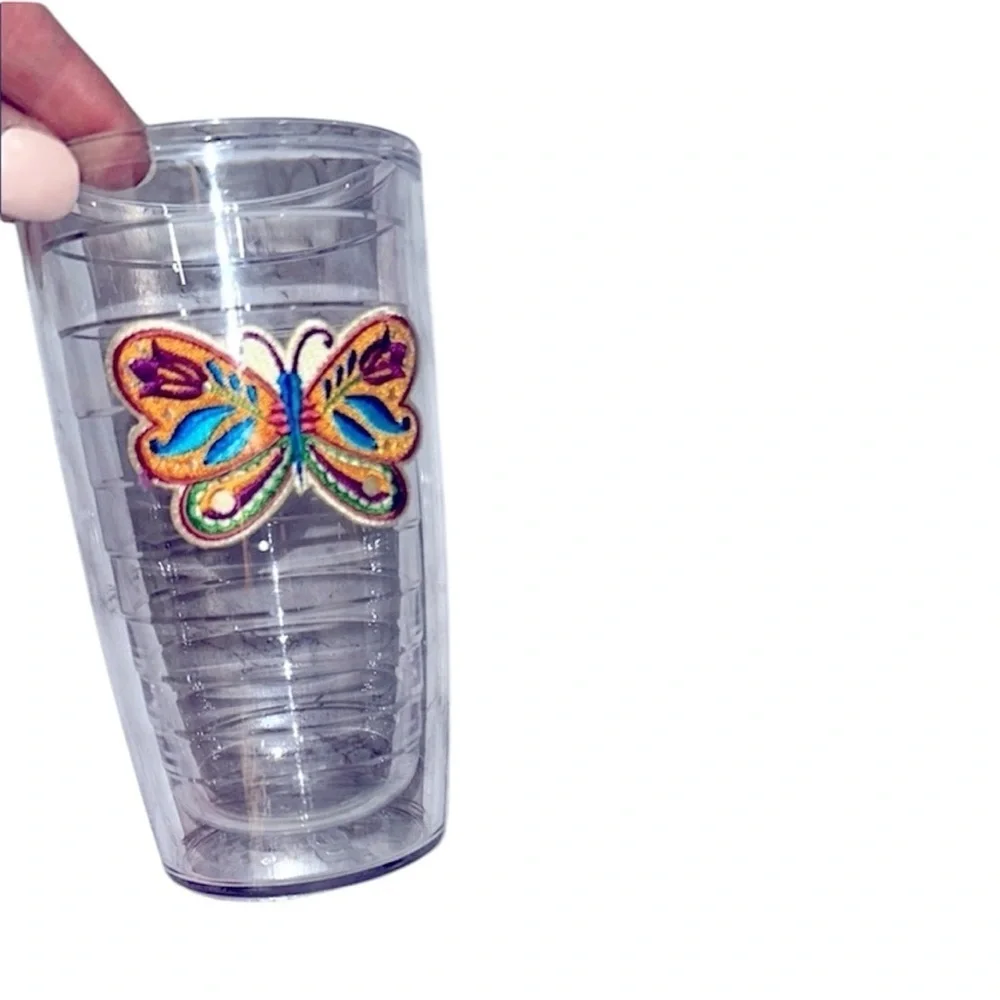 Tervis Clear Tumbler with Colorful Butterfly Design no lid